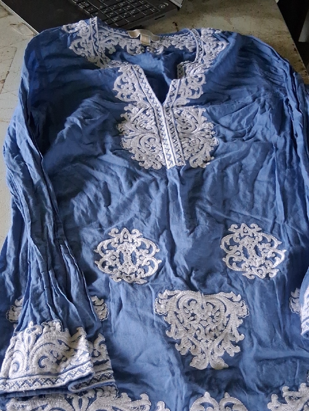 Michael Kors Blue Tunic with White Embroidery S Cotton